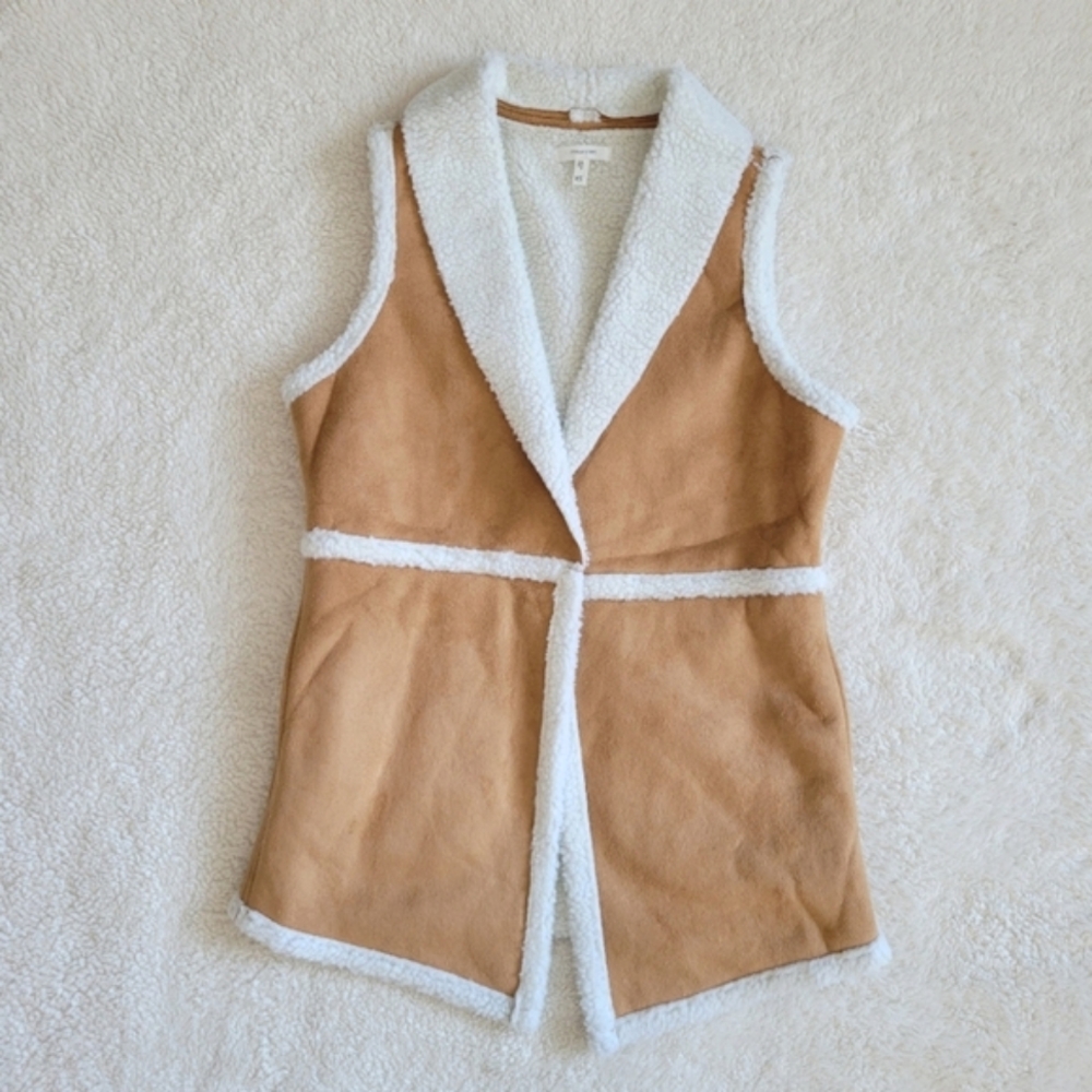Maurices Size XS Brown Faux Suede Soft Warm Sherpa Trim Boho Vest